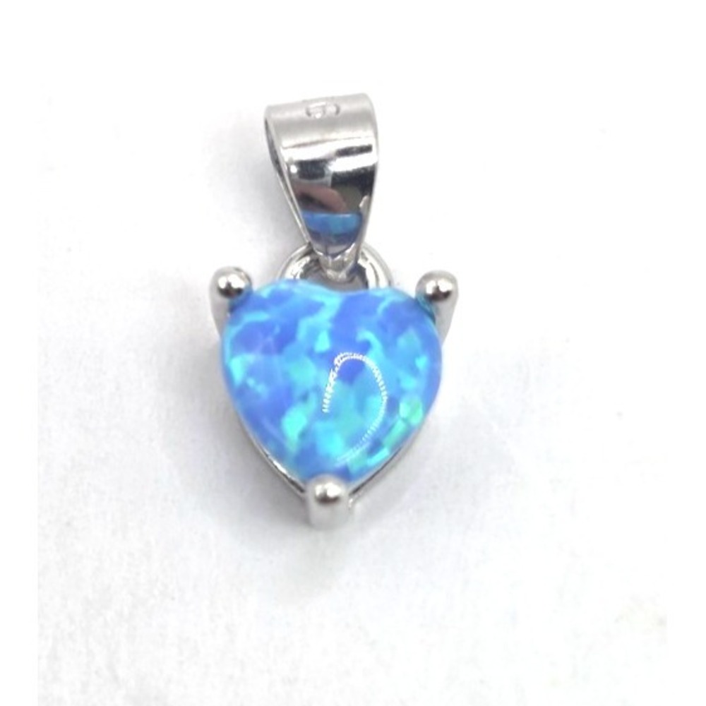Blue Opal Heart Pendant Dainty Sterling Silver Handmade 0.5" x 0.25" NEW